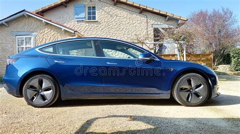 Tesla Model 3 Blue Side Car Electric Vehicle Us Brand Automotive Ev ...