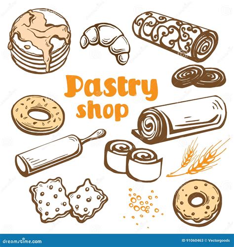 Bakery Set Hand Drawn Stock Vector Illustration Of Cook