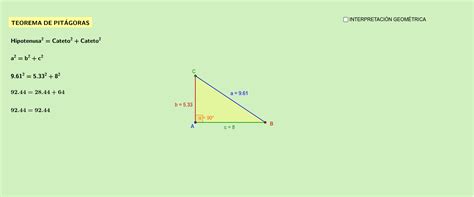 Triangulo De Pitagoras - EL TRIÁNGULO RECTÁNGULO. TEOREMA DE PITÁGORAS. – GeoGebra