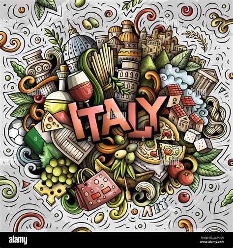 Italy Hand Drawn Cartoon Doodles Illustration Funny Travel Design