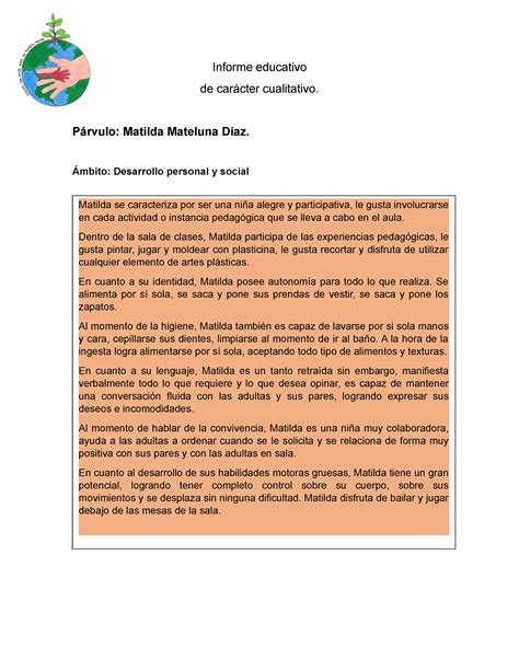 Informe Cualitativo Matilda Mateluna Informe educativo de carácter