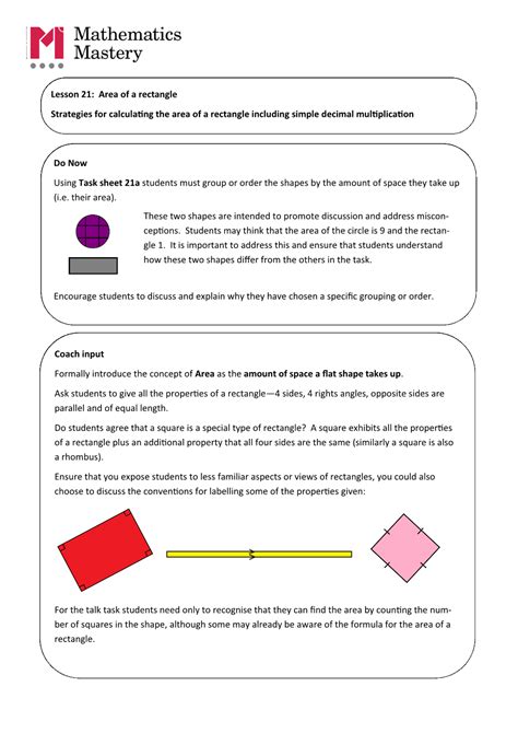 Lesson 21: Area of a Rectangle Strategies for Calculating the Area of a ...