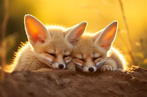 Premium AI Image | two foxes are sleeping on a rock