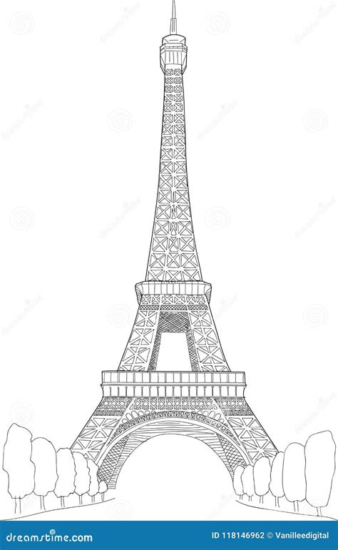 Eiffel Tower Free Hand Drawing Sketch France Paris Famous Building