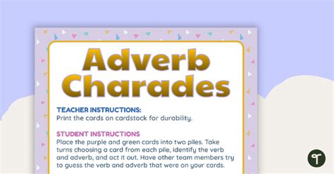 Adverbs Activity Grammar Charades Teach Starter Adverb Activities Mathematics Activities