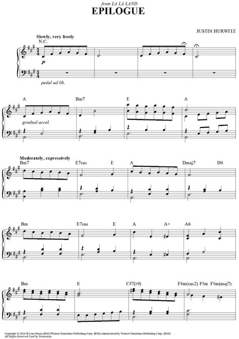 La La Land Epilogue Piano Sheet Music Printable Templates Free