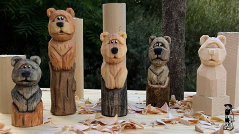 Carve A Bear In A Log Out Of A Dowel Stick Full Woodcarving Tutorial