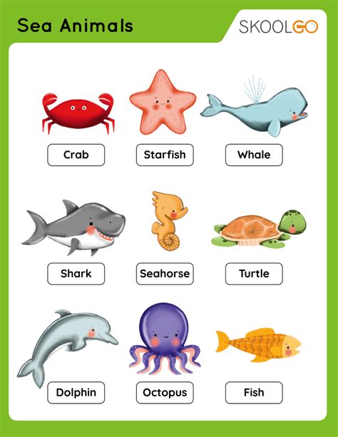 Sea Animals Free Worksheet Skoolgo