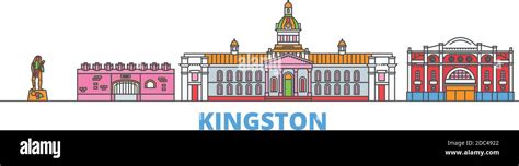 Jamaica Kingston Line Cityscape Flat Vector Travel City Landmark