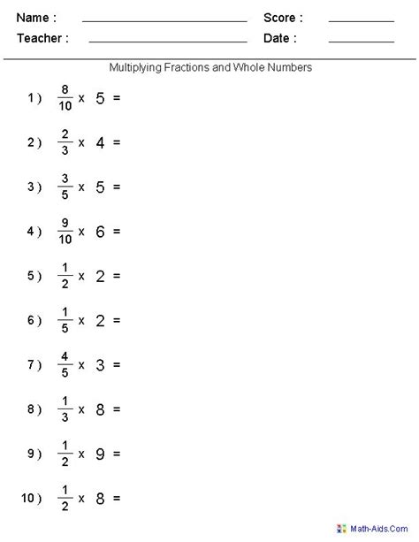 Multiply Fractions By Whole Numbers Worksheets