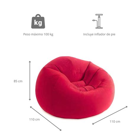 Puff Sill N Inflable De Pvc Con Respaldo Color Rojo Inflador Clemur