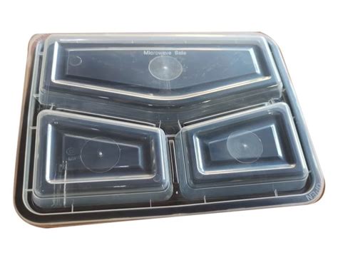 Plastic Black 3 Compartments Disposable Food Tray For Event And Party