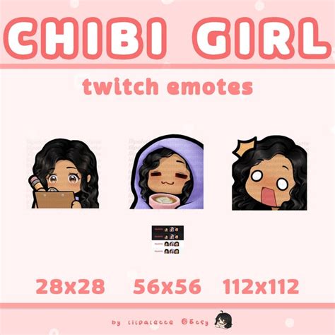 Curly Black Hair Brown Eyes Tanned Skin Chibi Girl Twitch Emotes Pack