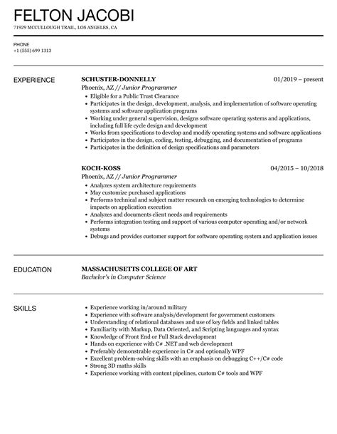 Fielmente Uni N Florecer Computer Programmer Resume Template En Un D A