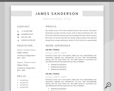 Cv Template Resume Word Professional Resume Template Etsy Uk