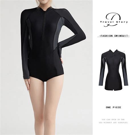 Bikini Women S One Piece Long Sleeved Sports Swimsuit Vacation Travel Korean Style Sexy Beach