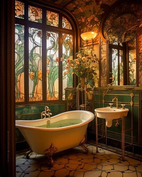 Victorian Bathroom With Stained Glass Windows And Clawfoot Tub