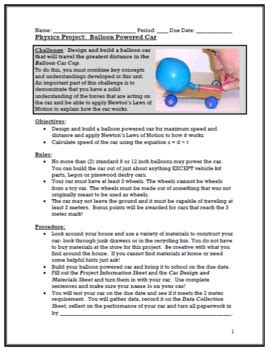 Physics Project: Balloon Powered Car by Science With Cindy | TpT