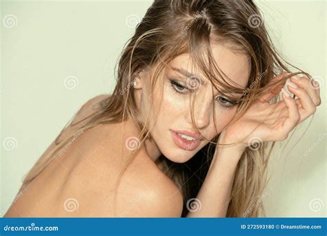 Beautiful Woman With Naked Shoulder Isolated On White Female Model Face Close Up Natural