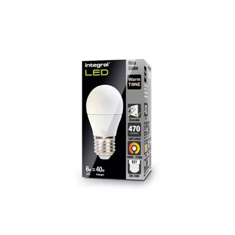 Integral Led Warmtone Golf Ball Bulb E27 470lm 6w 1800 2700k Dimmable