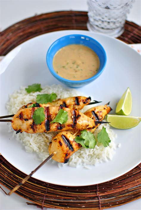 Thai Chicken Satay And Peanut Sauce Ginger Coconut Rice Simply Scratch