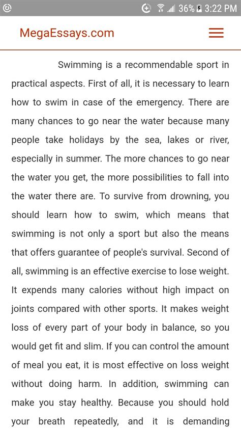 Essay About Swimming In English Brainly In