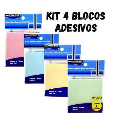 Kit Bloco Adesivo Folhas Cada Rosa Azul Verde Amarelo Para