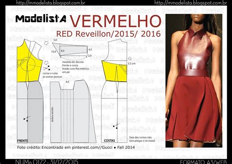 A3 NUMo 0172 REVEILLON VERMELHO Padrões de moda Modelista Padrões