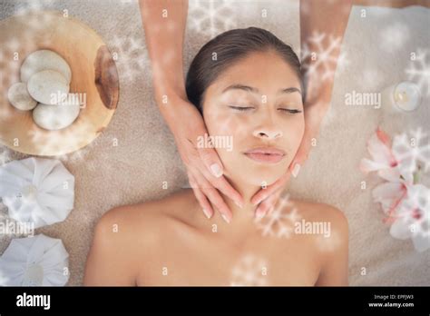Beautiful Brunette Enjoying A Head Massage Stock Photo Alamy