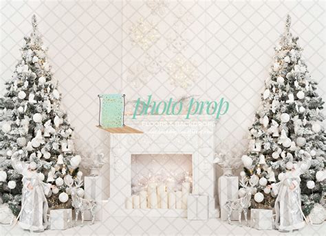 Elegant White Christmas Photography Backdrop, Holiday, Tree, Cozy Room ...