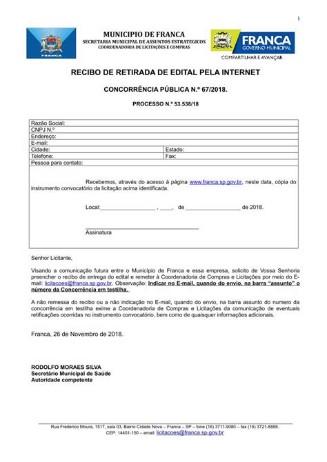 Pdf Recibo De Retirada De Edital Pela Internet Os Envelopes