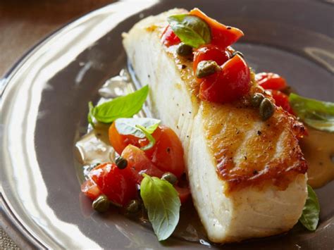 Halibut With Pepitas Capers Cherry Tomatoes And Basil Recipe Cat