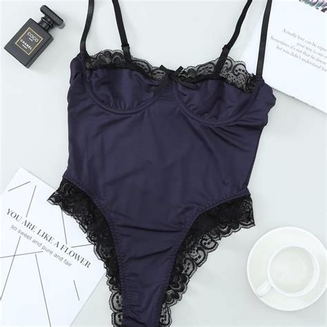 Intimates Sleepwear Contrast Lacy High Cut Navy Teddy Lingerie Poshmark