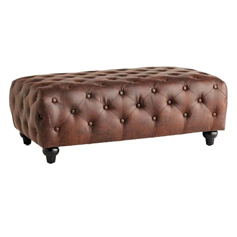 Providence Chesterfield Tufted Brown Faux Leather Ottoman