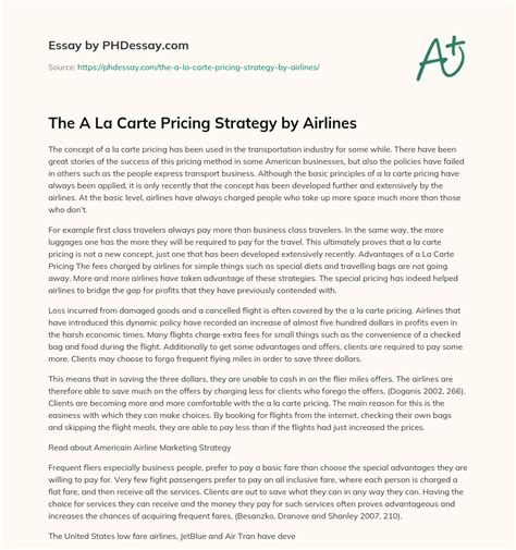 The A La Carte Pricing Strategy By Airlines Definition Example ...