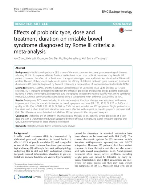 Pdf Effects Of Probiotic Type Dose And Treatment Duration On