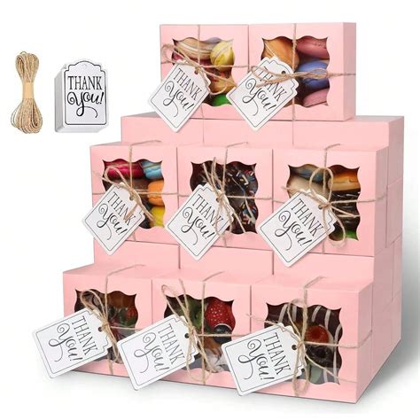 5 Pcs Pink Bakery Boxes With Window Individual Cupcake Boxes 4x4x25