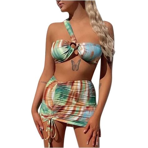 Maillot De Bain Bikini Fendu Sexy Tie Dye Pour Dames Avec Coussinet De Poitrine Et Sans Support