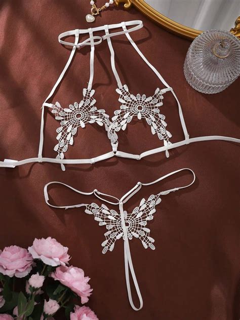 Peças de Conjunto de Lingerie Sexy Fitas de Renda Brancas Conjunto Opcional de Cores