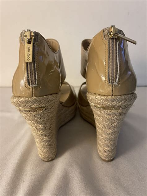 Jimmy Choo Nude Patent Leather Patriot Wedge Espadril Gem
