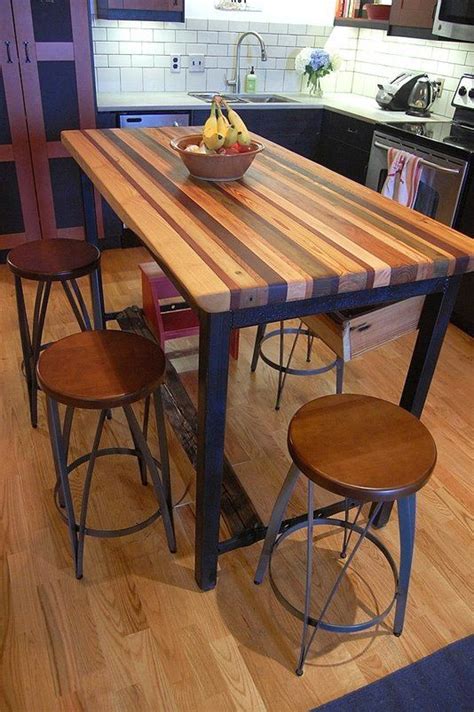 Butcher Block Kitchen Island With Industrial Base And Wine Rack