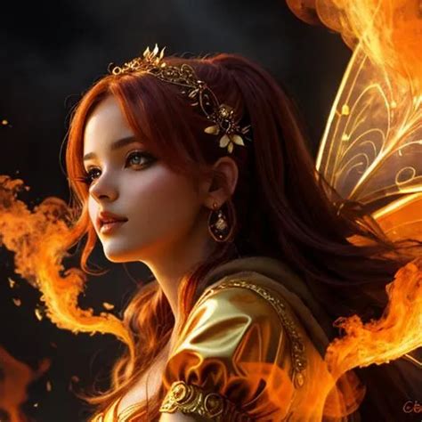 Fairy Goddess Warm Colors Fiery Background Closeup