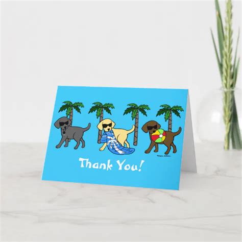 Cool Labradors Beach Party Cartoon Thank You Card Zazzle