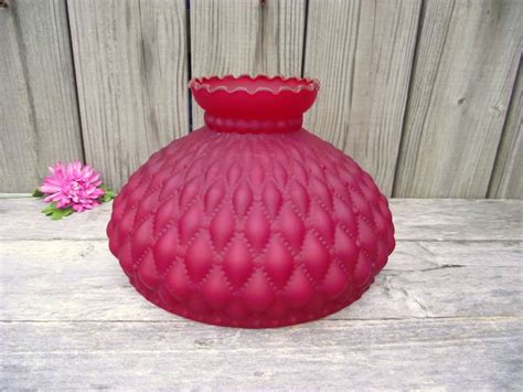 Antique Ruby Red Satin Glass Fenton Quilted Parlor Lamp Shade Etsy