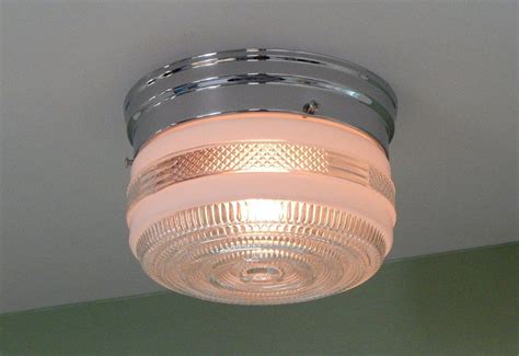 Flush Mount Utility Ceiling Light Vintage Glass Shade With A Pan Fitter