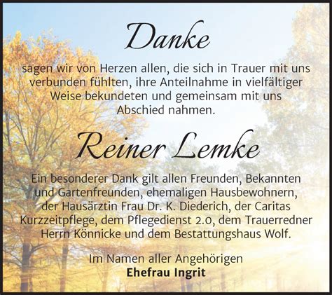 Traueranzeigen Von Reiner Lemke Abschied Nehmen De