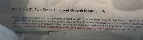 Solved Problem Two Stage Dividend Growth Model Lo Chegg