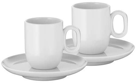 Zestaw 2 filiżanek ze spodkiem do espresso białe porcelana