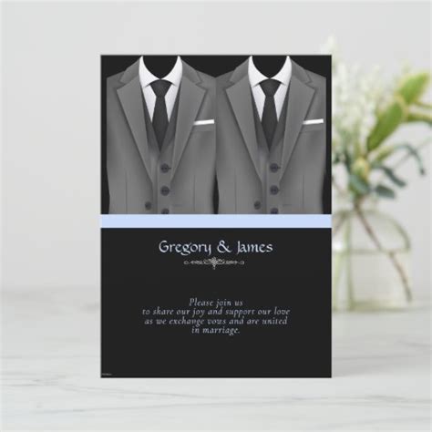 Stylish Gay Wedding Elegant Gray Suits Invitation Zazzle