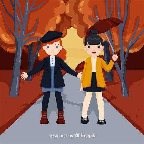 Free Vector People In An Autumn Park